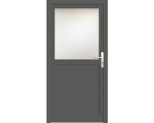 Porte d'entrée secondaire plastique ProM02 1080 x 1950 mm blanc/titane droite RC2 Porte grise avec insert en verre et poignée argentée