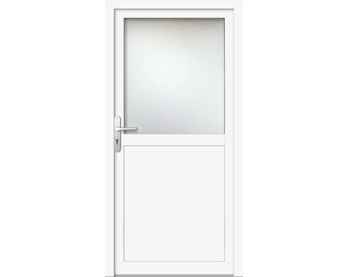 Porte d'entrée secondaire plastique ProM02 880 x 2100 mm blanc/blanc gauche RC2 Porte intérieure blanche avec partie vitrée et poignée de porte