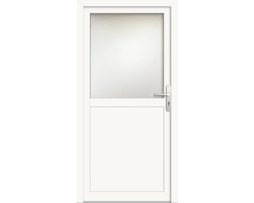 Porte d'entrée secondaire plastique ProM02 880 x 2050 mm blanc/blanc droite RC2 Porte blanche avec insert en verre et poignée