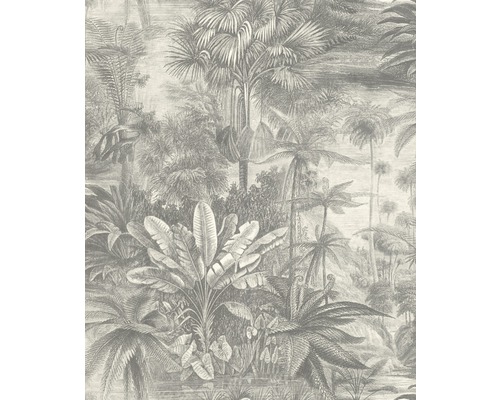 Illustration d''un paysage tropical luxuriant avec diverses plantes et arbres