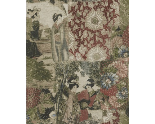 Papier peint intissé 813920 Selection Japon rouge Tissu à motif asiatique avec fleurs et personnages