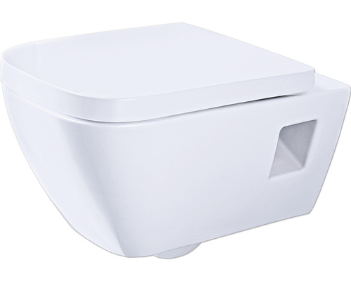 Ensemble WC suspendu GEBERIT Renova Plan cuvette à fond creux sans bride de rinçage blanc brillant avec abattant WC CG04005000