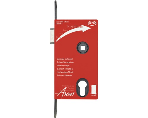 Serrure à encastrer de sécurité pour couloir Bever Arcus 55/72/8 DIN gauche cylindre profilé rainure têtière acier inoxydable