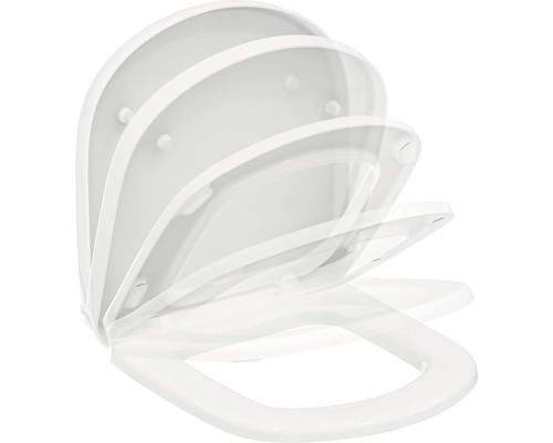 Weißer Toilettensitz in verschiedenen Öffnungswinkeln