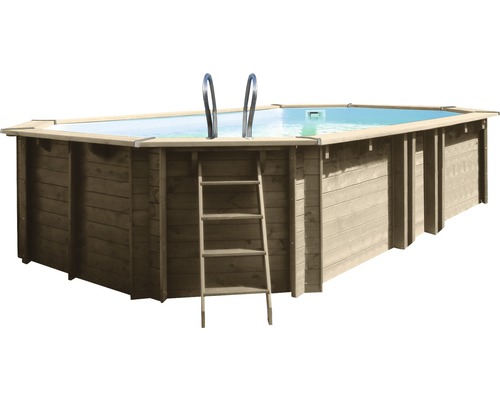 Ensemble de piscine hors sol en bois Gre rectangulaire 620x420x136 cm avec  groupe de filtration à sable, skimmer, échelle, sable de filtration,  intissé de protection du sol & local technique bois 