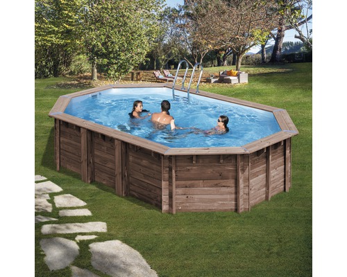 Ensemble de piscine hors sol en bois Gre ovale 632x335x130 cm avec groupe  de filtration à sable, skimmer, échelle, sable de filtration et intissé de  protection du sol bois - HORNBACH Luxembourg