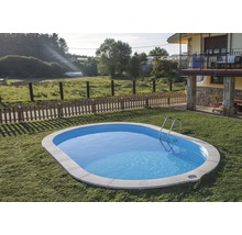 Piscine ovale avec échelle dans le jardin d''une maison d''habitation