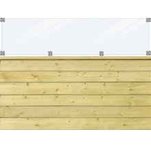 Clôture de protection visuelle avec élément supérieur en verre et planches en bois