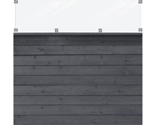 Pare-vent en verre clair avec support devant un mur en bois