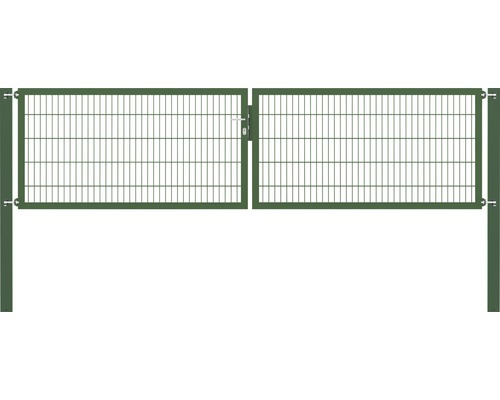 Portillon grillagé double ALBERTS Flexo Plus 8/6/8 400 x 100 cm y compris poteaux 10 x 10 cm vert