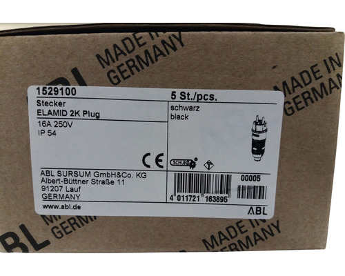 Fiche ABL Elamid 2K, 16 ampères, 250 volts, indice de protection IP54, 5 pièces