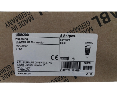 ELAMID 2K Connector, 16 Ampere, 250 Volt, Schutzart IP54, fünf Stück