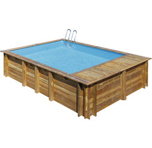 Ensemble de piscine hors sol en bois Gre rectangulaire 620x420x136 cm avec  groupe de filtration à sable, skimmer, échelle, sable de filtration,  intissé de protection du sol & local technique bois 
