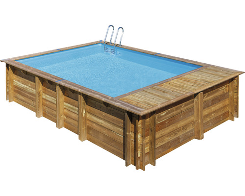 Ensemble de piscine hors sol en bois Gre rectangulaire 620x420x136 cm avec groupe de filtration à sable, skimmer, échelle, sable de filtration, intissé de protection du sol & local technique bois