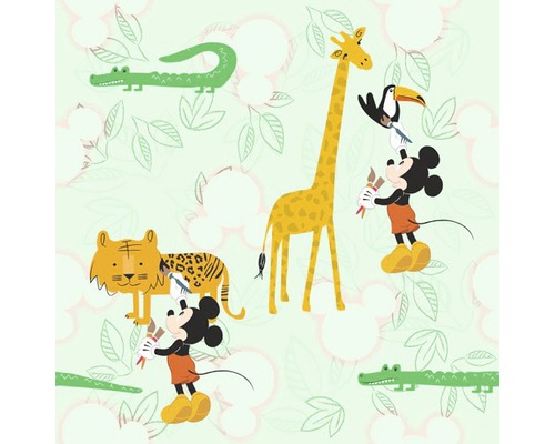 Papier peint intissé TD5-0002 Disney Mickey Doodle Zoo Motif avec crocodiles, girafe, tigre, toucan et Mickey Mouse