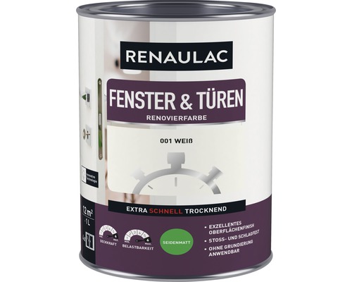 Laque pour porte et fenêtre RENAULAC mat satiné blanc 1 L Renaulac peinture de rénovation pour fenêtres et portes, 1 litre