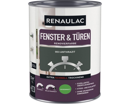 Laque pour porte et fenêtre RENAULAC mat satiné anthracite 1 L Pot de peinture de rénovation Renaulac pour fenêtres et portes