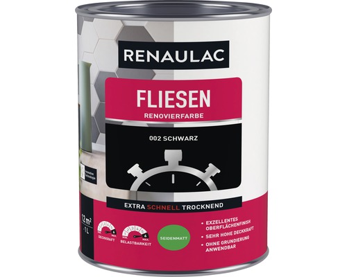 Laque pour carrelages mat satiné noir RENAULAC 1 L Renaulac peinture de rénovation pour carrelage 002 noir en boîte