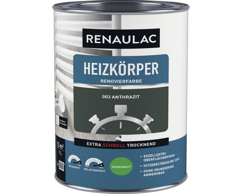 Laque à radiateurs RENAULAC mat satiné anthracite 1 L Renaulac Radiateur Peinture de rénovation anthracite en pot
