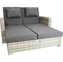 Salon de jardin deux places avec cadre en polyrotin et coussins gris