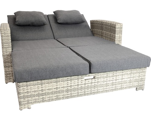Bain de soleil double en rotin avec coussins gris pour le jardin