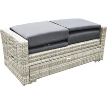 Banc de jardin en rotin avec coussins gris et espace de rangement
