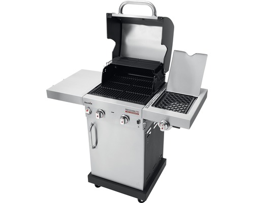 Gril à gaz avec deux surfaces de rangement et grilles de cuisson