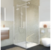 Duschabtrennung aus Glas in einem Badezimmer.