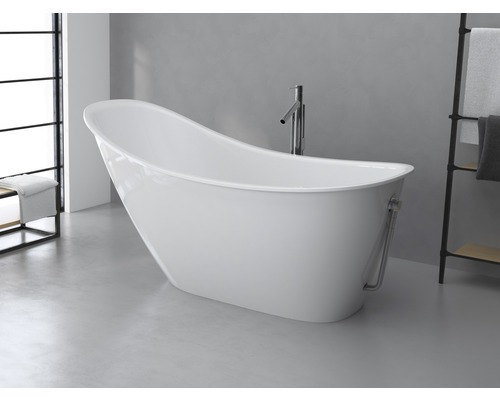Baignoire îlot Baignoire ovale Marci 1595 x 730 mm blanc lisse 625210161103 Baignoire îlot avec robinetterie dans une salle de bain