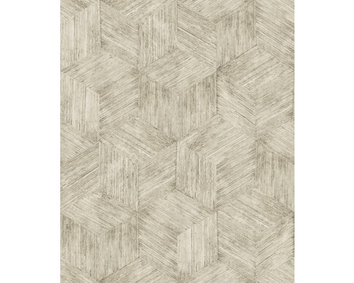 Papier peint intissé 113242 bois géométrique beige Papier peint à motif géométrique de cubes