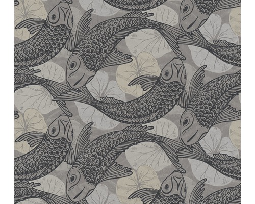Papier peint intissé 37859-3 Metropolitan Stories 2 Koï gris Papier peint avec motif de poissons et de nénuphars