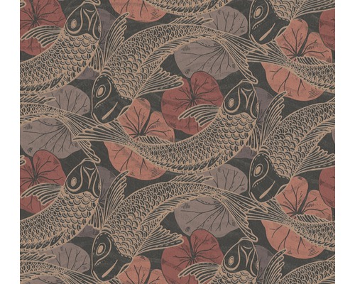 Papier peint avec motif de poissons et de nénuphars