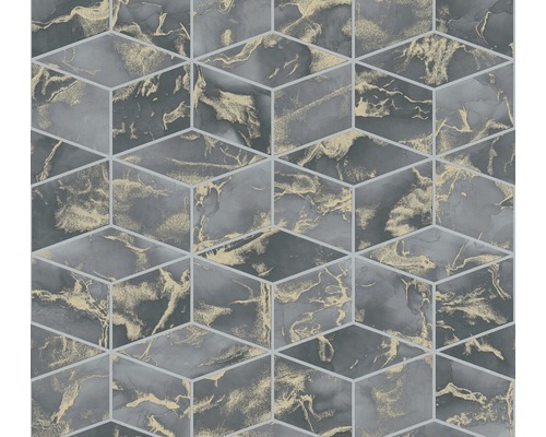 Papier peint intissé 37863-4 Metropolitan Stories 2 marbre Papier peint avec motif géométrique de cubes et aspect marbre
