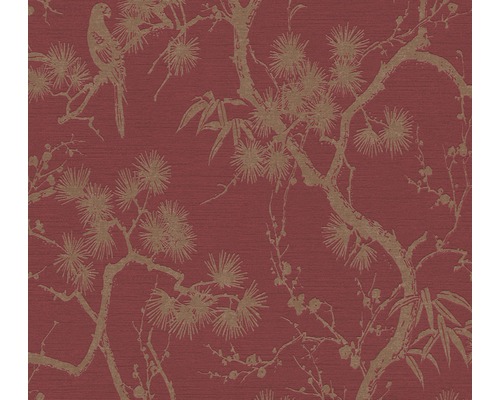 Papier peint intissé 37867-1 Metropolitan Stories 2 branches rouge Papier peint à motifs d''oiseaux, de bambous et de fleurs