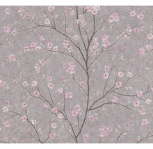 Papier peint avec motif floral sur fond gris