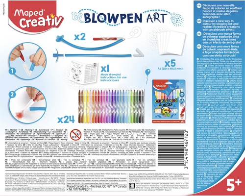 Maped Creativ Blowpen Art Set mit 24 Stiften, fünf A5 Blättern und Zubehör