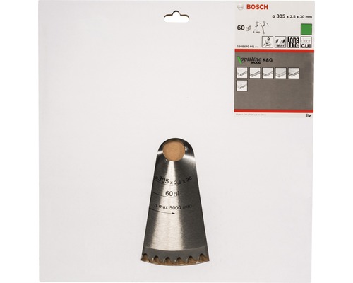 Lame de scie circulaire Bosch Optiline K et G bois, diamètre 305 x 2,5 x 30 millimètres