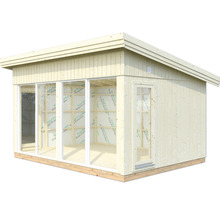 Gartenhaus aus Holz mit Fenstern und Tür