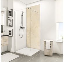 Exemple d''une salle de bains lumineuse avec cabine de douche, receveur de douche et robinetterie de douche