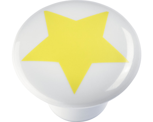 Bouton de meuble plastique blanc/jaune ØxH 32/24 mm