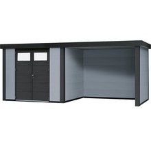 Gartenhaus Classico 3024 inkl. Regenrinne mit Seitendach, Rück- und Seitenwand rechts 602 x 258 cm lichtgrau