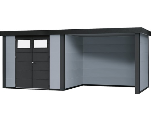 Gerätehaus mit Doppeltür und seitlichem Unterstand