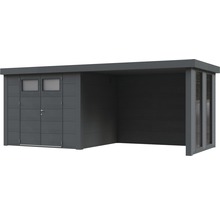 Gartenhaus Classico 3024 inkl. Regenrinne mit Seitendach, Rück- und Seitenwand inkl. Fenster rechts 602 x 258 cm granitgrau