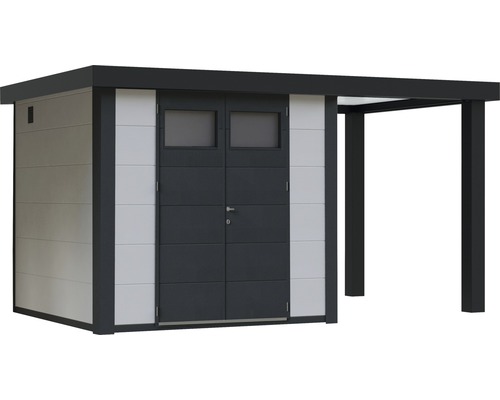 Gartenschrank mit Doppeltür, Fenstern und Überdachung