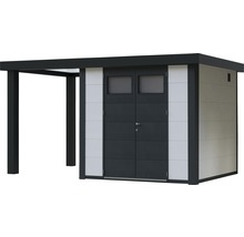 Gartenhaus Classico 3024 inkl. Regenrinne mit Seitendach links 486 x 258 cm weiß