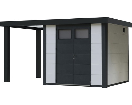 Abri de jardin avec extension pour un espace de stockage supplémentaire à l''extérieur