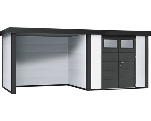 Combinaison moderne abri de jardin-garage avec porte double et fenêtres