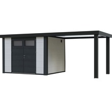 Gartenhaus Classico 3024 inkl. Regenrinne mit Seitendach rechts 602 x 259 cm weiß