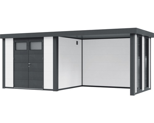 Modernes Gerätehaus mit integriertem Unterstand