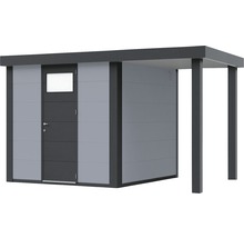 Gartenhaus Classico 2424 inkl. Regenrinne mit Seitendach rechts 426 x 259 cm lichtgrau